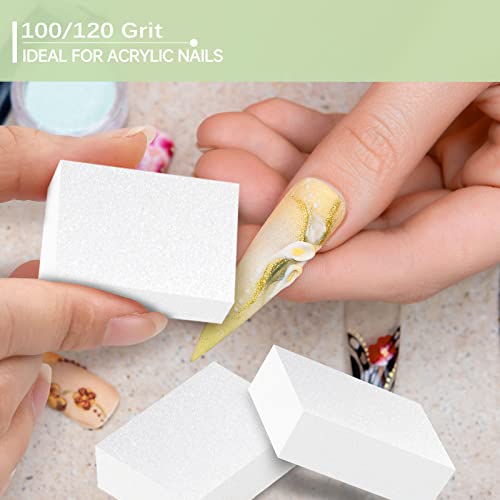 Maryton Nail Buffer Mini Block Files, 100/120 Grit, White, 130 PCS - color: White