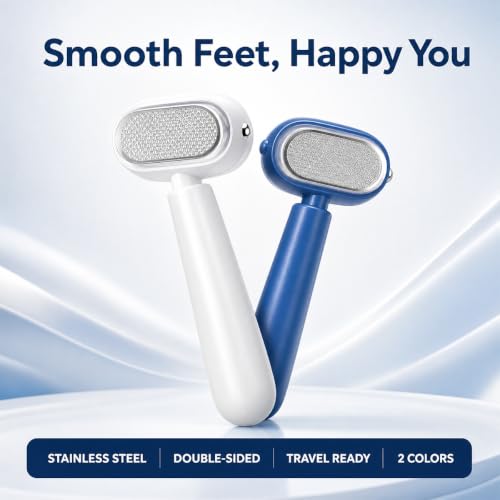 Double-Sided Foot Scraper, Stainless Steel Callus Remover, 2PCS White+Blue