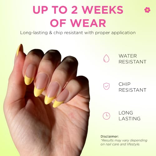 PaintLab Butter Yellow Chrome Press On Nails, Medium Almond, 30pcs Nail Kit - color: Butter Yellow Chrome