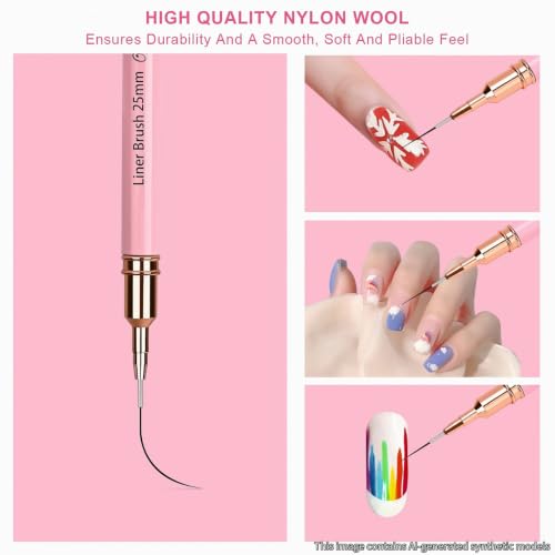 5Pcs Nail Art Liner Brushes Liner Brush for Nails Gel Striping Nail Brushes - color: Pink