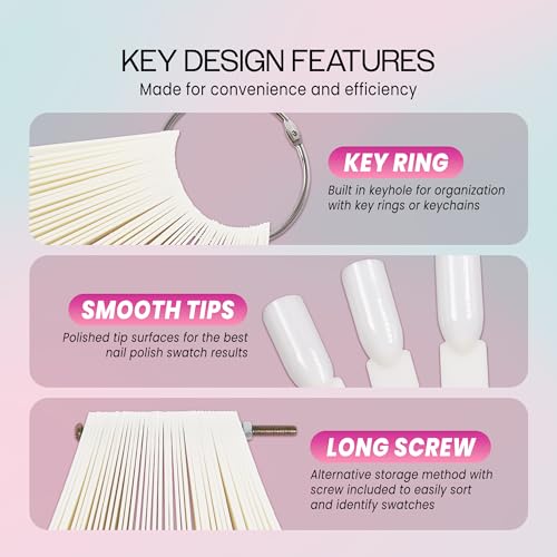 250 Nail Tips Chart Fan Display for Nail Art Design Pattern Practice and Swatch Nail Polish Colors - 50 Tips Style Chart Fan (Natural) 5 Packs