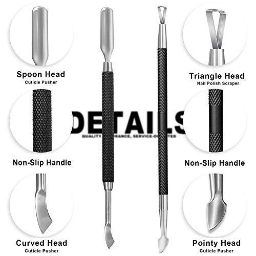 2PCS Black Cuticle Pusher Tool and Scraper Nail Pusher - color: black