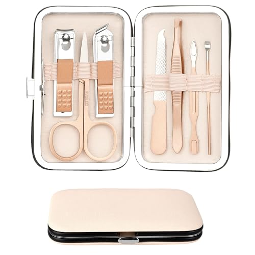 Christmas Gifts Birthday Gift Nail Clippers For Women Manicure Kit Nail Tweezers Professional Stainless Steel With Leather Travel Case Stocking Stuffers For Girlfriend Wife Mother Kit 7 In 1 Rose Gold - color: Rosegold