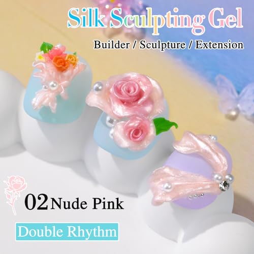 Double Rhythm 3D Nail Gel Pearl Solid Sculpting Gel for Nail Art Non-Sticky Hard for Building Carving Molding Extension Soak Off UV/LED Nail Art Salon Home DIY 0.5 Oz (Nude-Silk 02) - color: Nude