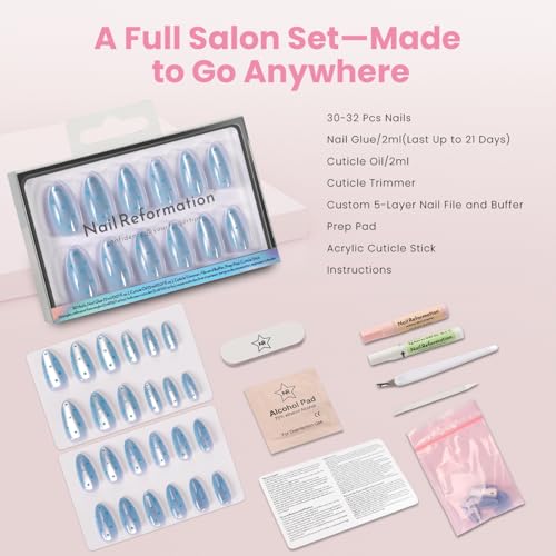 Nail Reformation Press On Nails, Blue Moon | Polka Dot Medium Almond 30 Pcs - color: Blue Moon