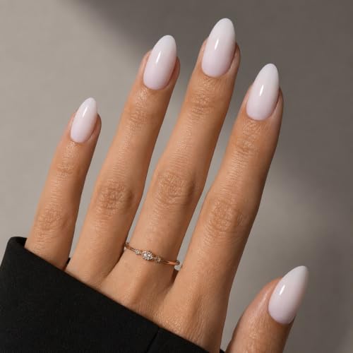 White Press On Nails Almond - Milky White Nails Fake Nails - color: 2A - Milky White