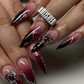 Halloween Red Ombre Press on Nails Long Stiletto - Heart Rhinestone - color: Style-26
