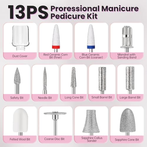Electric Nail Drill Cordless 2000 mAh Rechargeable Portable Nail File Drill - color: Pink