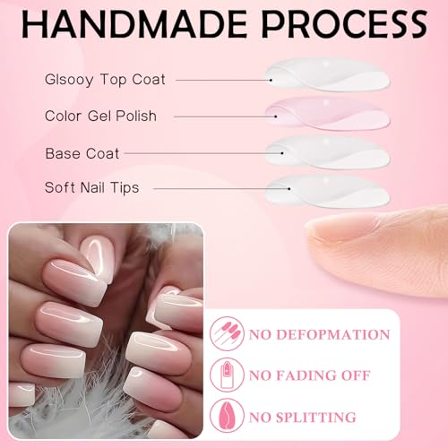 144pc Ombre Press on Nails Medium Fake Nails Square Glue on Nail Press ons