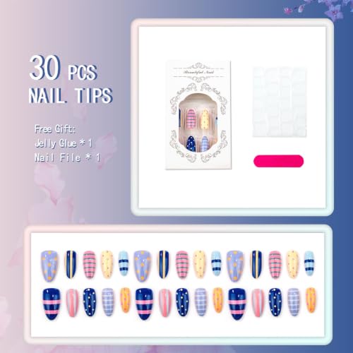 30Pcs Colorful Medium Almond Press On Nails, Summer Y2K Fake Nails - color: BD-Colorful-2
