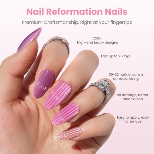 Nail Reformation Lavender Luster Press On Nails, Medium Almond, 30 Pcs - color: Lavender Luster