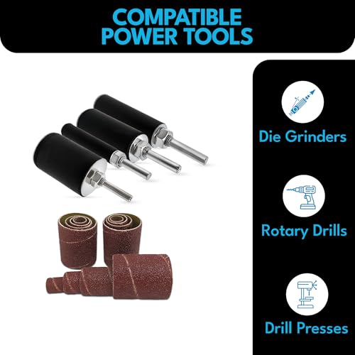 16pk Sanding Drums Sleeve Set for Drill, 2in Long Spindle Sander Bits - size: 60-80-120 Grit, style: 16pc Drums and Sleeves