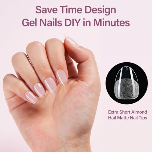 Misssix Extra Short Almond Gel Nail Tips Kit, 216Pcs Pre Etched Clear Nails