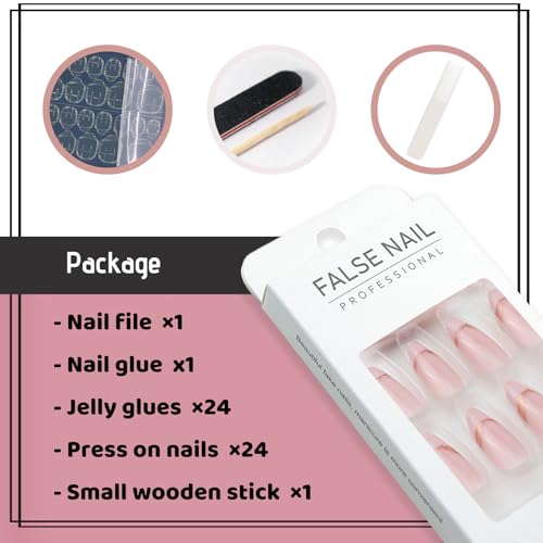 Pink French Tip Acrylic Press on Nails Almond Medium Fake Nails - color: 04-Pink