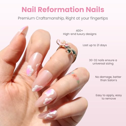 Nail Reformation Press On Nails, Sakura Glow | Medium Almond Fake Nails - color: Sakura Glow
