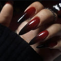 MISUD Press on Nails - Long Stiletto Glue on Nails with Gothic Red Black, Acrylic Goth Vampire Design 24 pcs - color: 02303-01Red Black