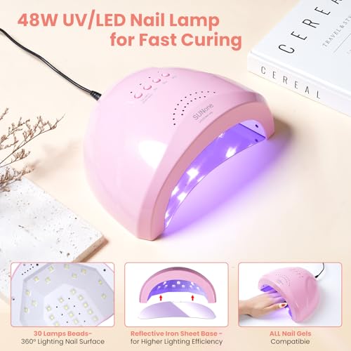 Nail Kit for Beginner with Everything- Practice Hand & 48W Nail Lamp Kit - color: Rose Pink
