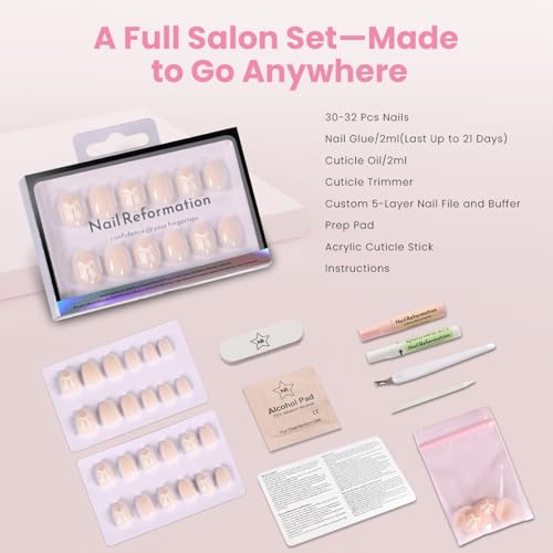 Nail Reformation Press On Nails, Silk Bow | Ivory Extra Short Round 32 Pcs - color: Silk Bow