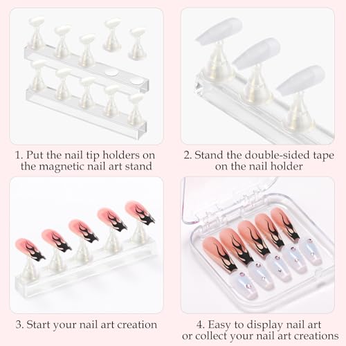 Nail Stand Magnetic Nail Holder for Painting Nails Nail Stands for Press-On - color: White with gold