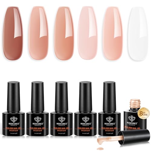 modelones Gel Polish Builder Nail Set, Base Colors 8-in-One Jelly Caramel - color: Builder Warm Sheer Nude Translucent