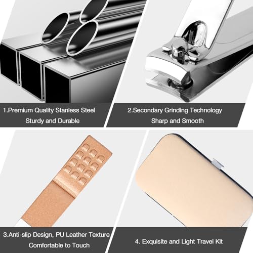 Christmas Gifts Birthday Gift Nail Clippers For Women Manicure Kit Nail Tweezers Professional Stainless Steel With Leather Travel Case Stocking Stuffers For Girlfriend Wife Mother Kit 7 In 1 Rose Gold - color: Rosegold