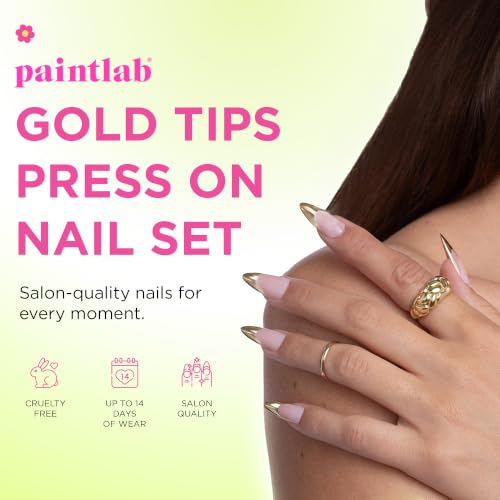 PaintLab Gold Chrome French Press On Nails, Stiletto, 30pcs Nail Kit - color: Gold Chrome Stiletto