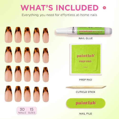 PaintLab Tortoise Shell Press On Nails, Sleek Coffin Square, 30pcs Nail Kit - color: Tortoise Chic
