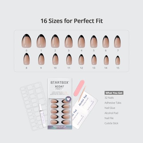 BTArtbox Halloween Press On Nails, French Tip Almond Nails, 32 Pcs Full Kit - color: A1-Black French