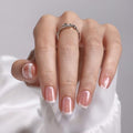 SHANGMENG Press on Nails, Square Short White French Tip Chrome Fake Nails - color: White Noise