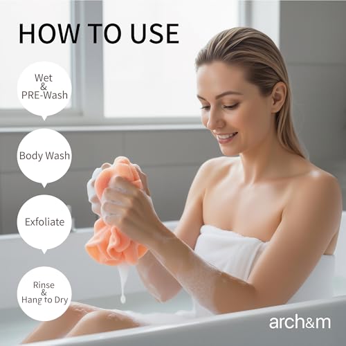 ARCH&M Exfoliating Washcloth & Body Scrubber, Peach, 3 Pack - style: Peach x 3