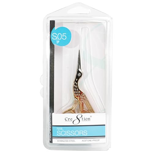 Cre8tion Stainless Steel Nail Scissors S05 Gold Bird, Acetone-Proof, 3.5" - size: 3.5 Inches - Gold Bird