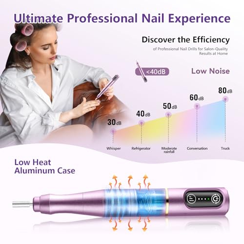 TUOBEO Cordless Nail Drill Electric Nail File Kit, Rechargeable Efile Set - color: Purple