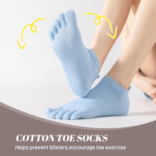 Toe Socks Women, Ankle Cotton Five Fingers Socks for Running - color: 5 Pairs Multicolor-pink Blue