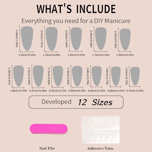 White French Tip Press on Nails Medium Almond - 3D Flowers - color: Style-02