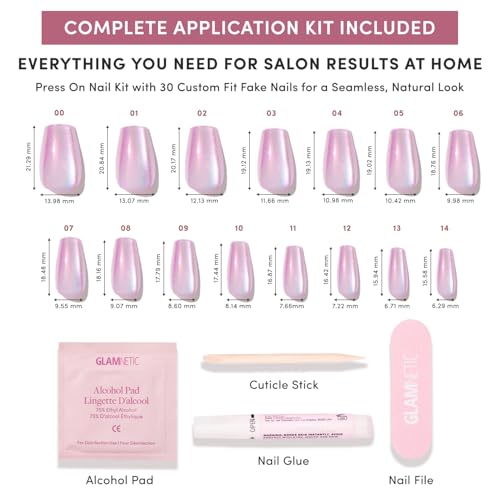Glamnetic Press On Nails - Medium Coffin, Velvet Fake Nails 30 Pc Full Kit - color: 3F - Oyster Opal