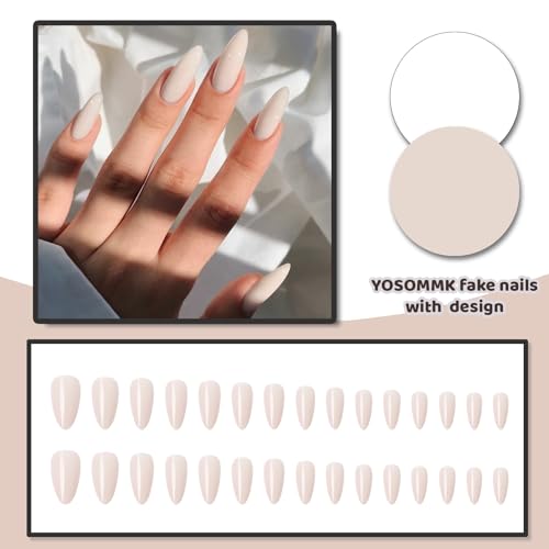 Cream White Acrylic Press on Nails Almond Medium Fake Nails - color: 02-Cream White