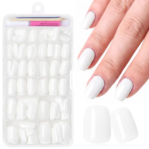 Short White Press on Nails Square Fake Nails Press ons White Glue Nails - color: White
