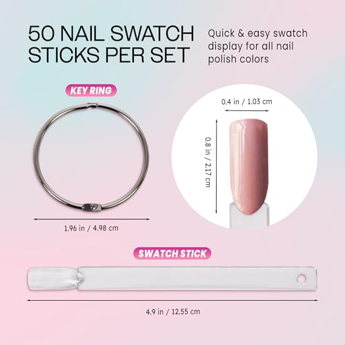 Beauticom 200 Clear Acrylic False Tip Sticks with Metal Ring Holders Fan-Shaped Nail Art Display Chart Practice Tips Tool - 200 Tips