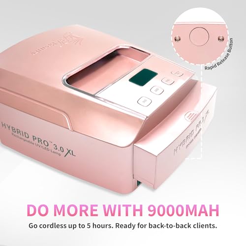 iGel Beauty Hybrid PRO 3.0 XL UV/LED Nail Lamp – Wireless Rechargeable 48W Nail Dryer, Extra Wide Full-Hand Curing, 9000mAh Battery, Smart Timer & Builder Gel Mode, Cordless Professional Lamp - color: Rose Gold