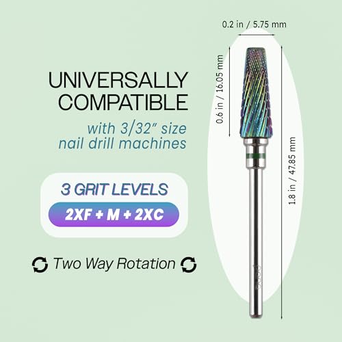 PANA 5-in-1 Pro Upgraded Multi-Function Drill Bit 3/32" Shank Size - (Rainbow, 2X Coarse to 2X Fine) - Mix Size Tungsten Drill Bit Fast Remove Acrylic Hard Gel Nail for Manicure Pedicure - color: Rainbow, size: Pro Upgraded