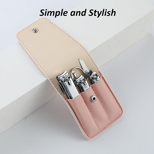 Nail Clipper Set for Women, Manicure Kit with Case, Travel Grooming Gift - color: Pink
