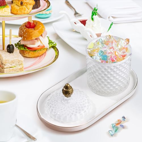 Joeyan 18oz White Glass Jars with Lid,Embossed Candy Dishes,Diamond Faceted - color: White