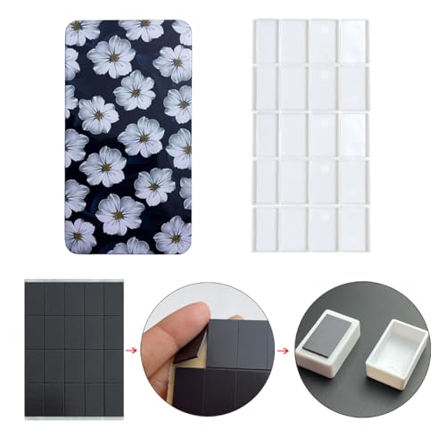 FCLUB Empty Watercolor Palette Tin Box with 20 Full Pans & Magnetic Squares - color: White Flower, size: 6.7" x 6.7" x 0.6"