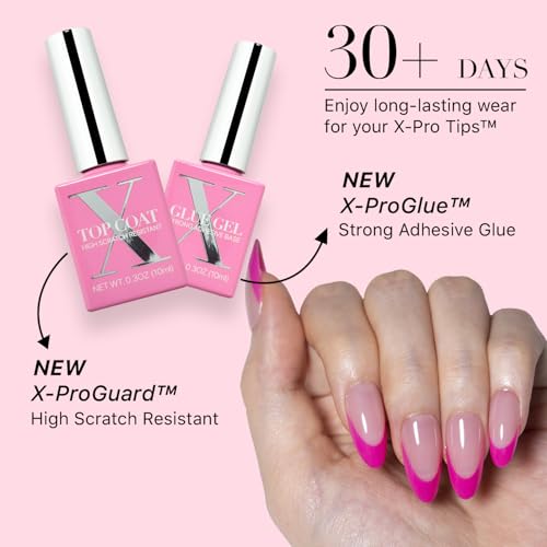 SXC Cosmetics French Tip Press On Nails – 5 Pink Series, Medium Almond, X-Pro Tips Starter Kit | 150PCS, 15 Sizes, 5 Styles, Beginner-Friendly - color: Pink - M Almond