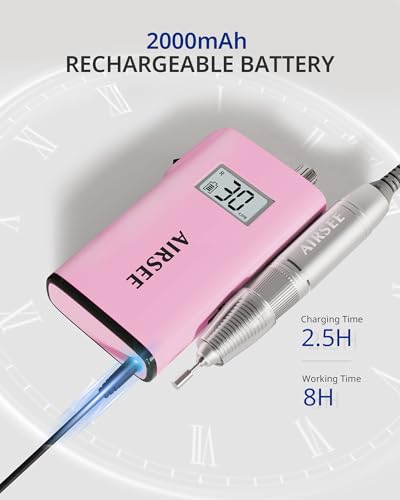 AIRSEE Rechargeable 30000RPM Electric Nail Drill,Salon Home Use,E8 Pink - color: E8 Pink