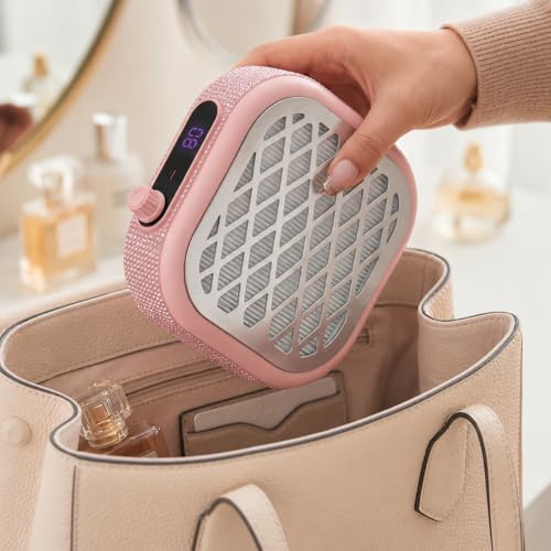 NOVAL Mini Cordless Nail Dust Collector for Nail Techs, Pink Rhinestone