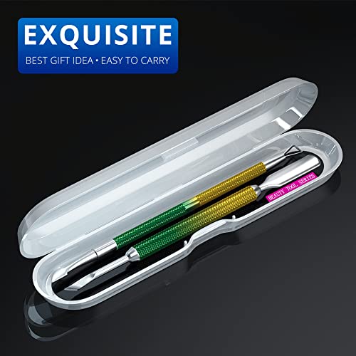 2PCS Yellow-Green Gradient Cuticle Pusher Tool and Scraper Nail Pusher - color: Yellow-Green Gradient