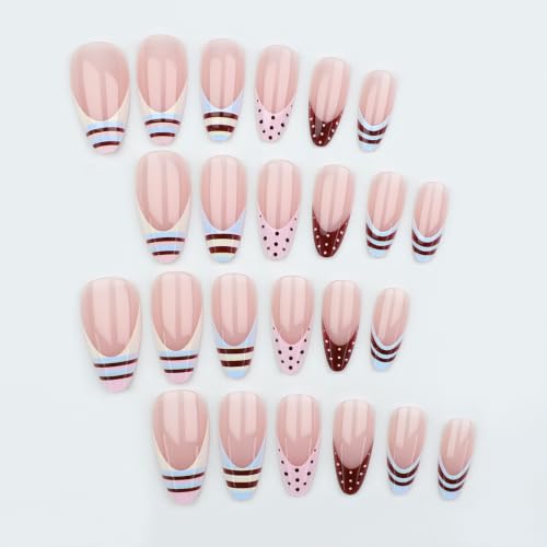 Medium Almond Press on Nails - Polka Dot, Striped - color: Color-30