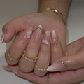 Flower Press on Nails Medium Almond Fake Nails Gradient Nails Press Ons - color: Pink Flower 6