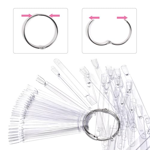 150Pcs Nail Swatch Sticks with Ring Clear Nail Polish Tips Fan Shape Nails Sample Sticks Nail Practice Color Display ABS Nail Art Polish Display Board, Clear - color: 150Pcs Clear